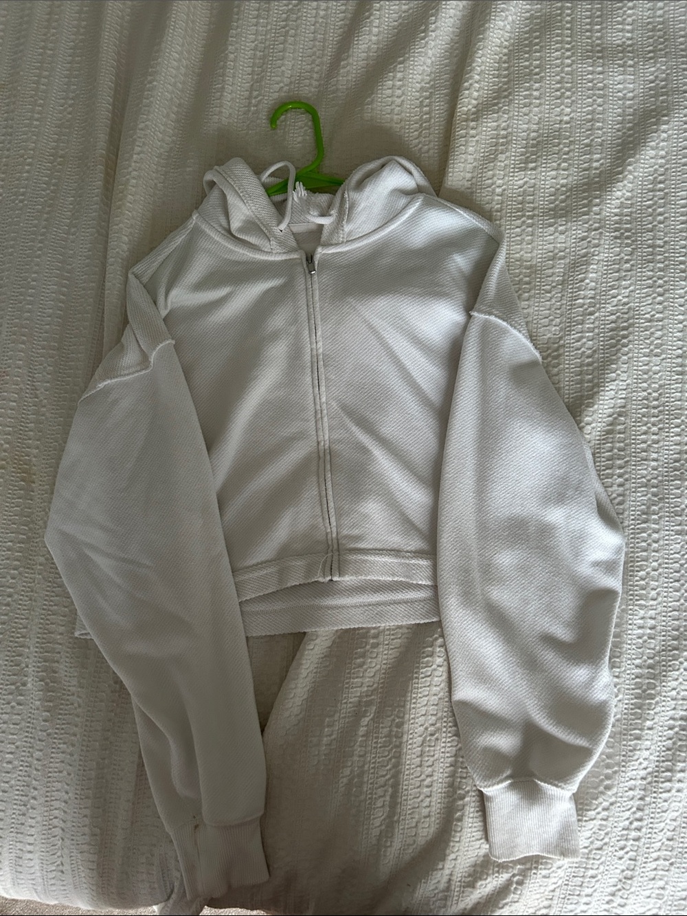 Womens Aerie White Hooded Zip Front Jacket